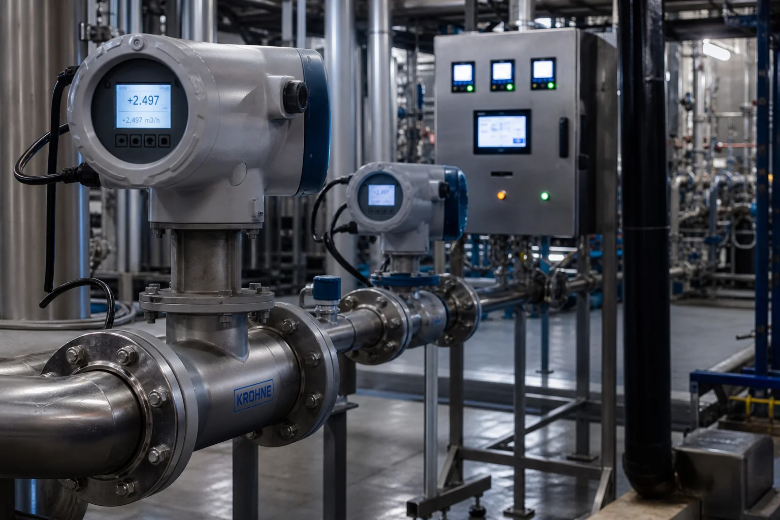 Flow meters in chemical processing plant